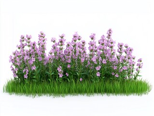 Obraz premium A vibrant patch of pink flowers surrounded by lush green grass, creating a lively and colorful natural scene.