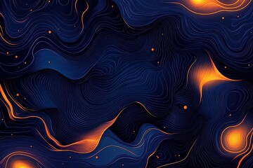 A blue and orange background with a wave pattern