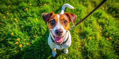 Summer Stroll: Adorable Jack Russell Dog Walking Aerial Photo