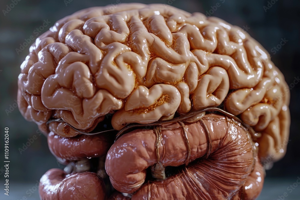 Poster A detailed image of the human brain's inner workings, featuring various organs and structures