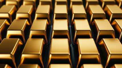 Obraz premium Shiny gold bars stacked in modern arrangement, symbolizing wealth and investment