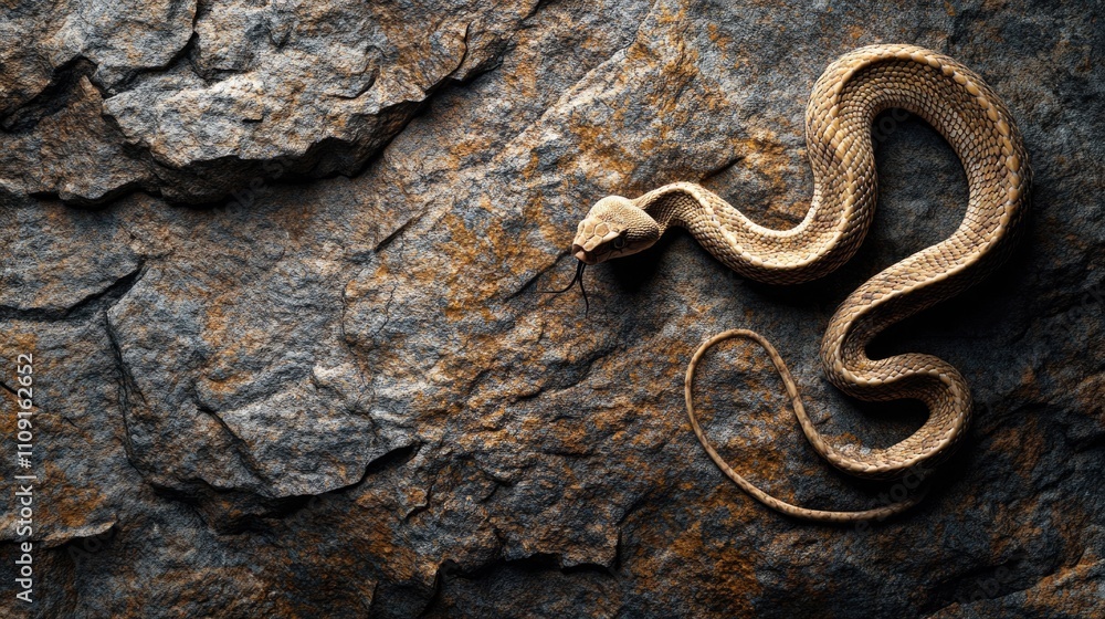 Poster close-up of a snake resting on a rock