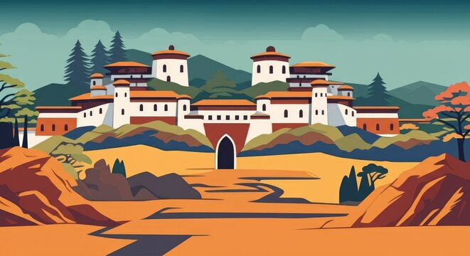 Serene Autumn Castle Landscape Illustration