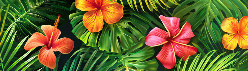 Obraz premium Tropical Luau: Tropical luau colors like hula skirt green, ukulele brown, and island sunset orange create a tropical luau theme