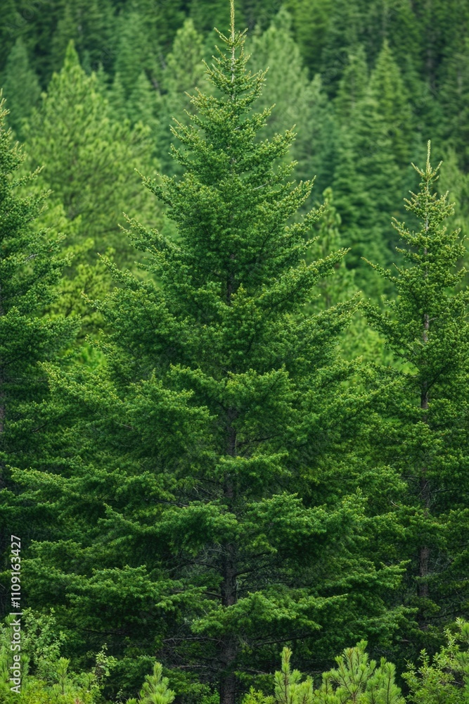 Poster a bear walks through a dense forest with many trees