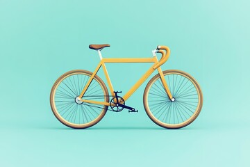 Fototapeta premium A yellow bicycle with a wooden frame is shown on a blue background