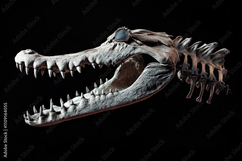 Poster a close-up view of a dinosaur's head with its mouth open, great for prehistoric or science-themed pr