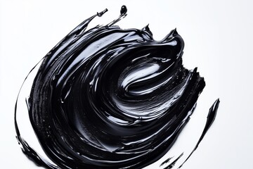 Isolated stroke of black oil paint on white background. Photorealistic volumetric stroke of black...