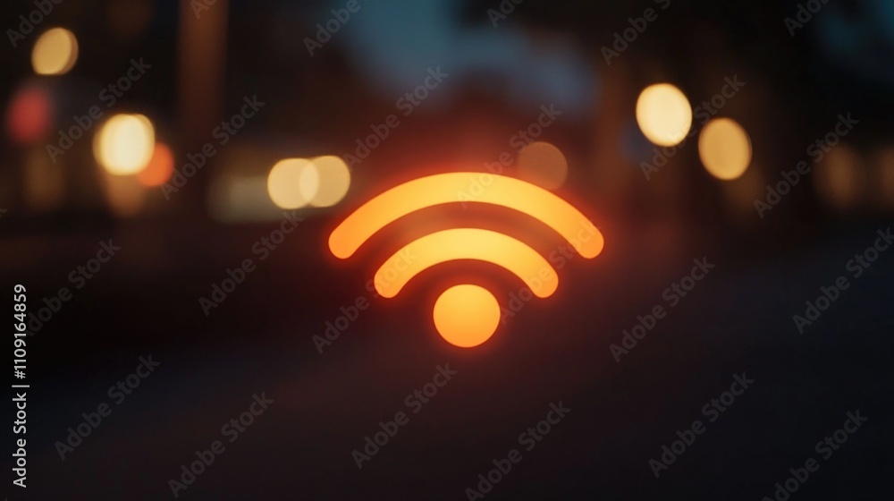 Poster A blurry image of a WiFi sign in the dark, suitable for use in scenarios where technology is not reliable or accessible