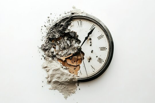 A clock with a smashed face and a broken clock hands