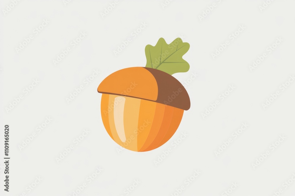 Poster a single acorn with a leaf sitting on top, natural and unprocessed