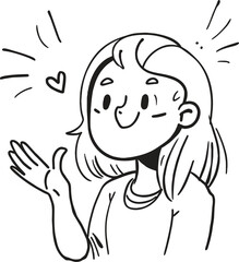 Obraz premium Doodle Style happy Girl Vector Illustration, Isolated Hand Drawn Art