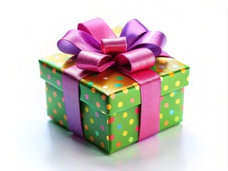 Obraz premium Charming Tilt-Shift Photography of a Colorful Gift Box Illustration Isolated on a Crisp White Background, Perfect for Holiday and Celebration Themes in Stock Images