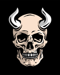 Skull with bull horns on a dark background.