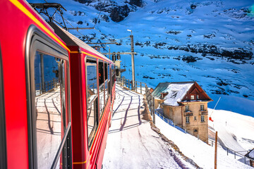 Eigergletscher alpine railway to Jungrafujoch peak view from train, Berner Oberland