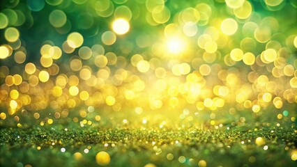 Fototapeta premium Abstract green and gold bokeh background with shimmering glitter