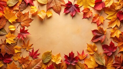 A vibrant display of autumn foliage arranged in a circular frame, showcasing the colorful beauty of the season