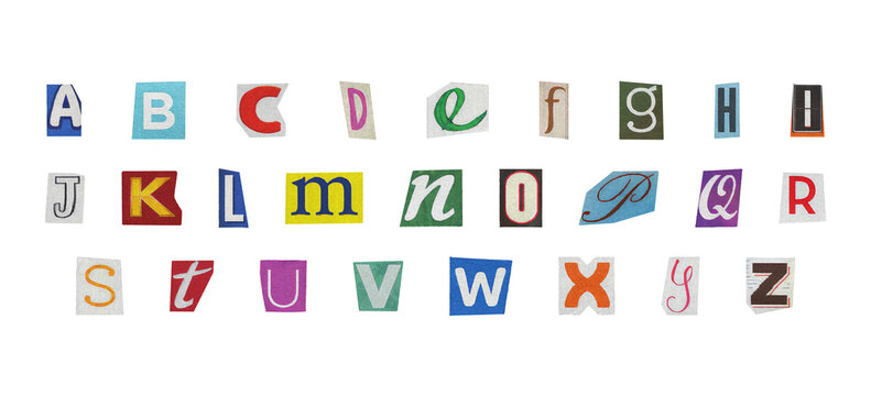 Isolated Ransom Letter Pack with cutout Y2K style english alphabet, retro style colorful png letters set in transparent background