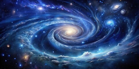 Fototapeta premium A swirling galaxy of stars and gas clouds, illuminating the vast expanse of the cosmos with a celestial dance of light and matter.