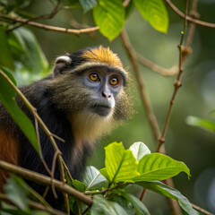 Obraz premium endangered monkey in tropical forest close up port