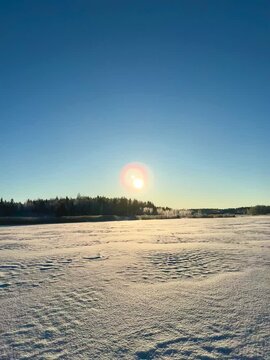 Winter sunset over the lake