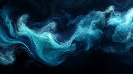 Fototapeta premium A dynamic swirl of vibrant navy blue and teal hues blending seamlessly with a misty texture, evoking a sense of energy and depth, set against a matte black.
