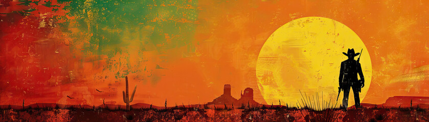 Fototapeta premium Vintage Western: Vintage western colors like cowboy brown, desert sand, and prairie sunset orange create a vintage western theme
