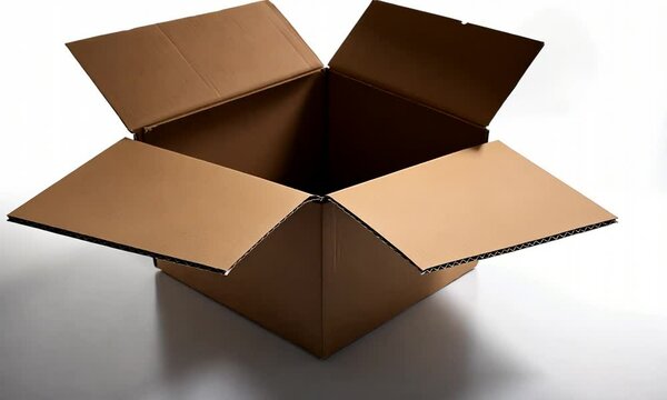 Cardboard empty box on white background. Open cardboard box. Packaging for parcels and gifts.