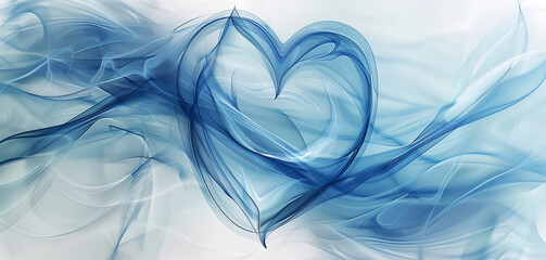 Astract background with heart symbols and abstract patterns in blue and white tones, smooth texture.
