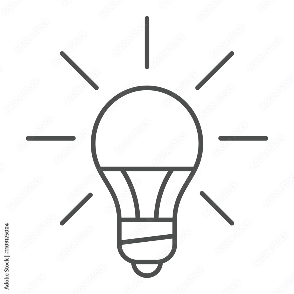 Poster lightbulb thin line icon, idea light concept. vector graphics. lamp bulb sign on white background, o