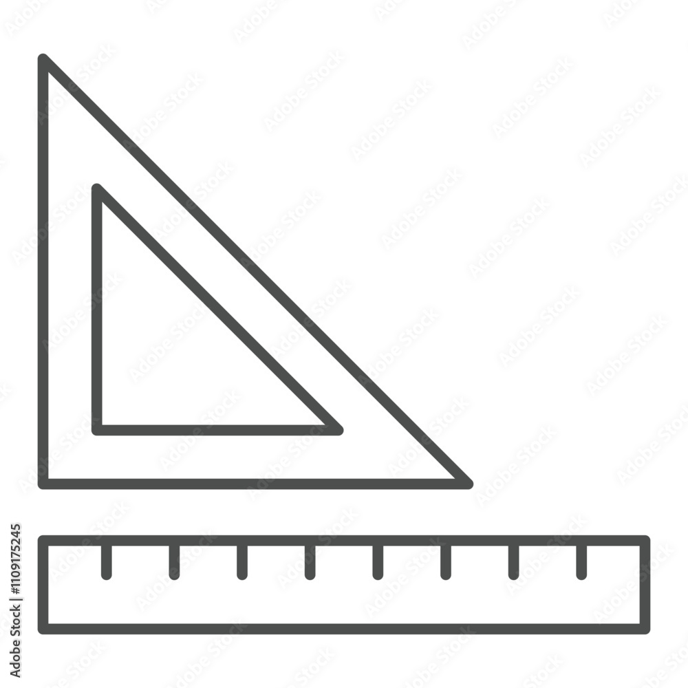 Poster triangle ruler thin line icon, geometry tool concept. vector graphics. measure tool sign on white ba