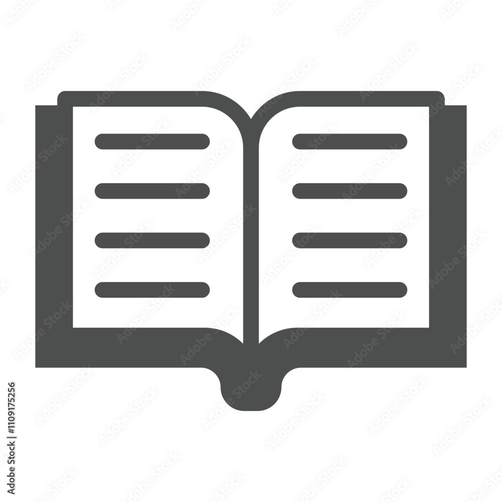 Poster opened book solid icon, reading book concept. vector graphics. knowledge resource sign on white back