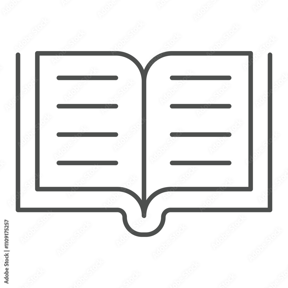 Poster opened book thin line icon, reading book concept. vector graphics. knowledge resource sign on white 