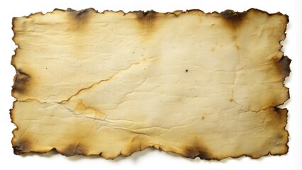 Fototapeta premium A piece of old, burned paper with a rough, irregular edge and a light brown, cream color.