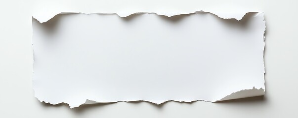 Fototapeta premium A close-up of a piece of torn white paper on a simple background, showcasing its texture and edges. Ideal for presentations, design projects, and creative applications.