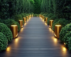 Elegant Garden Paths Premium Finishes Bold Lighting Designs Concept Images Showcasing Luxurious Outdoor Pathways, Illuminating Nighttime Landscapes with Sophisticated Ambiance, Creating Serene and