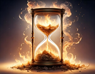 Fiery Sands of Time: An Hourglass Consumed by Flames, A Surreal Digital Art