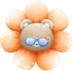 Brown bear in sunflower wearing blue glasses