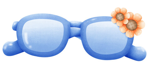 Blue sunglasses with sunflowers