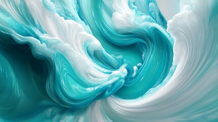 Obraz premium A dynamic swirl of vibrant turquoise and pearlescent white hues blending seamlessly with a misty texture, evoking a sense of energy and depth, set against a soft velvet.