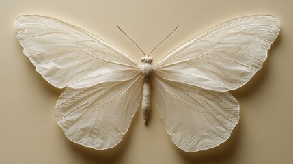 Delicate white butterfly with intricate wing patterns displayed on a neutral background