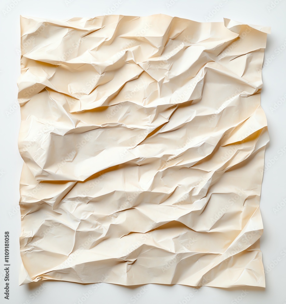 Poster a close-up view of a wrinkled sheet of paper, showcasing texture and depth. ideal for backgrounds, o