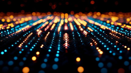 Fototapeta premium A conceptual design of glowing arrows converging on a central point, symbolizing AI decision-making