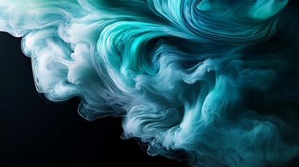 Fototapeta premium A dynamic swirl of vibrant teal and icy blue hues blending seamlessly with a misty texture, evoking a sense of energy and depth, set against a matte black.