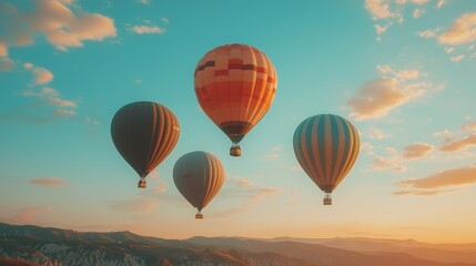 Obraz premium Colorful Hot Air Balloons Floating in a Sunny Blue Sky