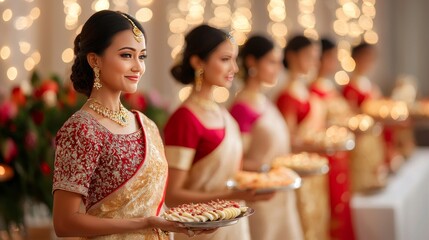 Cultural celebration with traditional cuisine festive venue beautifully decorated event elegant atmosphere close-up view heritage appreciation