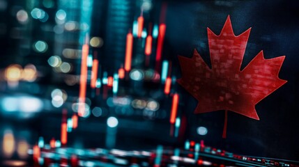 Stock market chart. Finance, economy, business and flag concept. Financial growth with Canadian flag backdrop