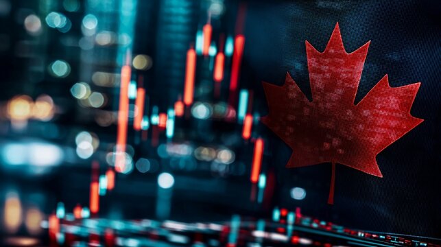 Stock market chart. Finance, economy, business and flag concept. Financial growth with Canadian flag backdrop - Powered by Adobe