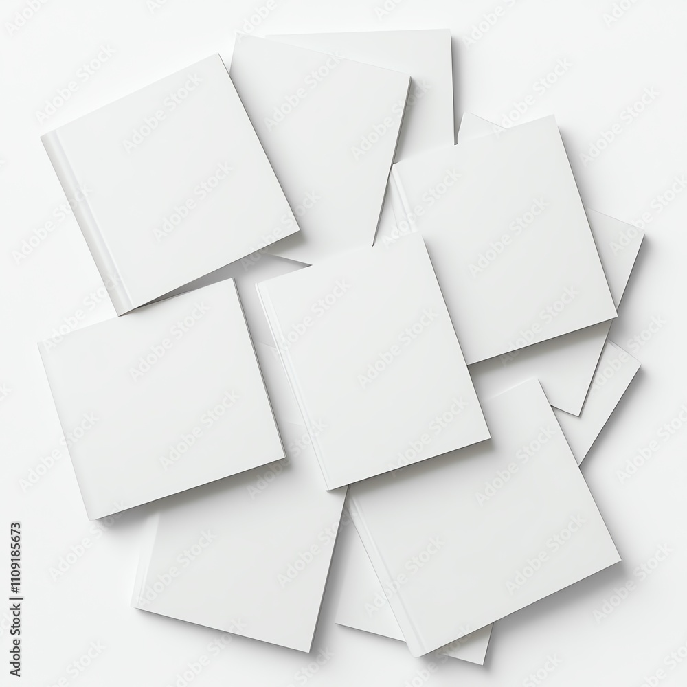 Poster a collection of blank square notepads arranged in a creative layout. ideal for design projects, pres