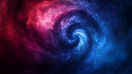 Fototapeta premium A dynamic swirl of vibrant indigo and maroon hues blending seamlessly with a misty texture, evoking a sense of energy and depth, set against a gradient of twilight colors.